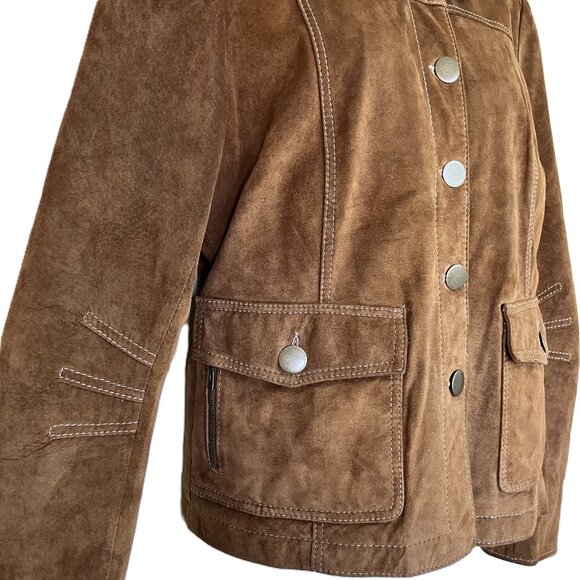 Danier Washable Suede Leather Jacket Button Front Tan Brown Women's Lg - Picture 2 of 8